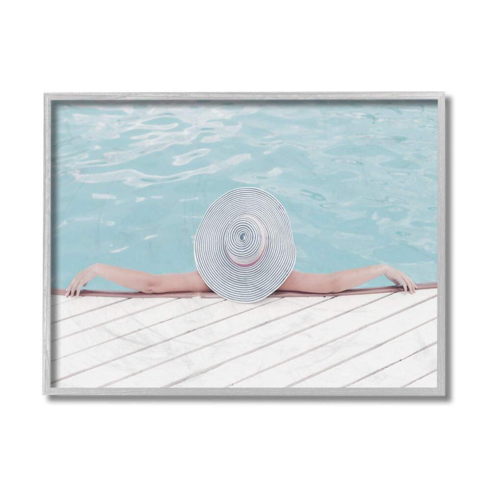 8429 Relaxing Poolside Summer Brim Hat Daphne Polselli Grey Framed Wall